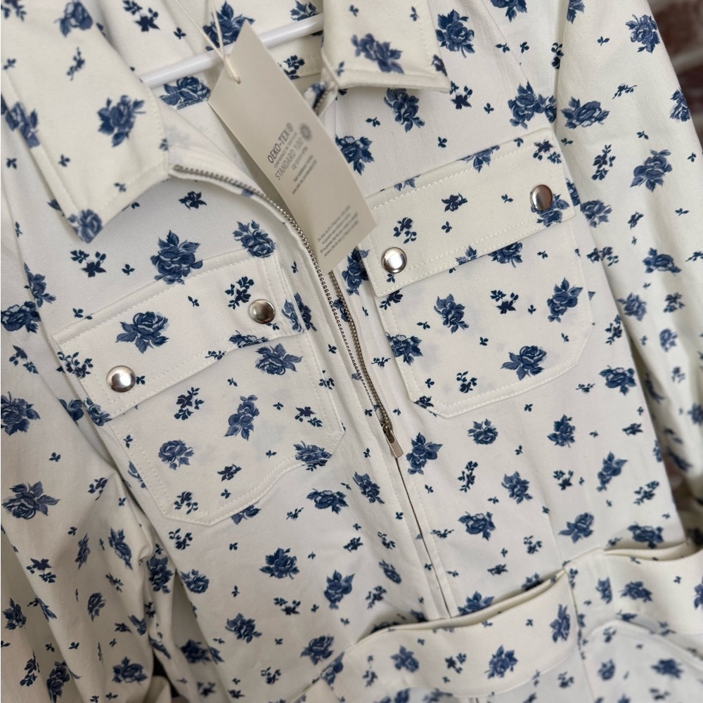 Sezane Roby Jumpsuit Roses Bleues - Size 46 - Picture 2 of 6
